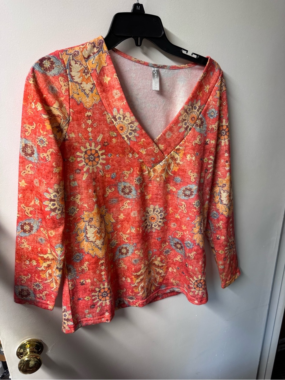 V-Neck Floral Paisley Blouse in Coral